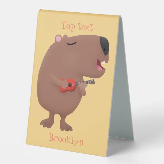 Plaque De Table Illustration de dessin animé de capybara ukulele (Recto)