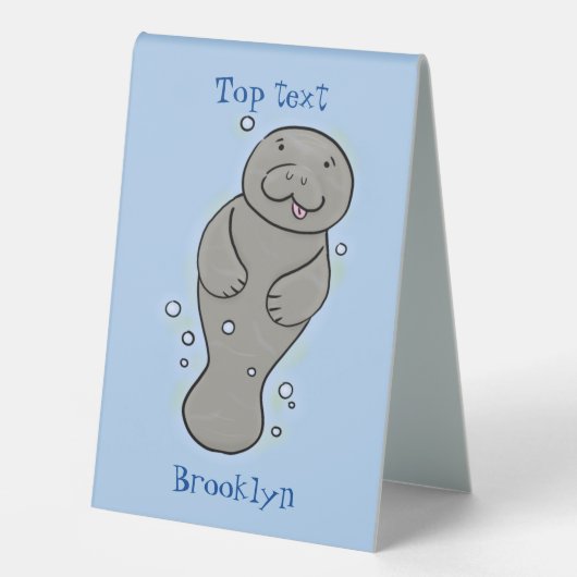 Plaque De Table Illustration d'un bébé lamantin mignon avec des bu (Recto)