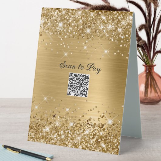 Plaque De Table Image de code QR scintillant or pour payer en scan (En SItu (Tableau))