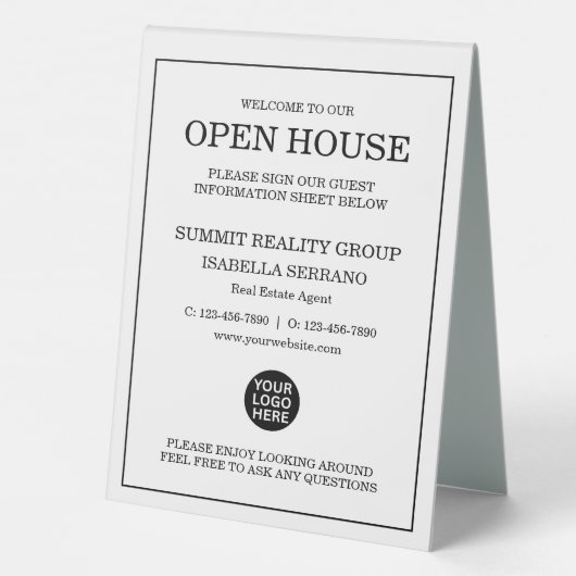Plaque De Table Immobilier moderne Open House (Verso)