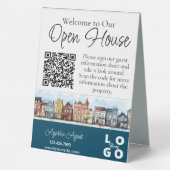 Plaque De Table Immobilier Open House Bleu double face (Verso)