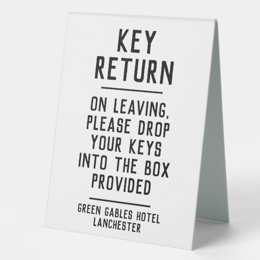 Plaque De Table Instructions de retour de clé de l'hôtel (Recto)