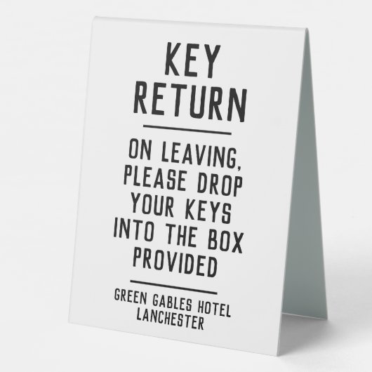 Plaque De Table Instructions de retour de clé de l'hôtel (Verso)