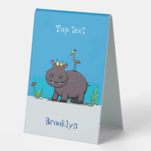 Plaque De Table Ippopotame drôle mignon avec dessin animé d'oiseau