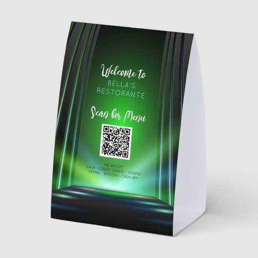 Plaque De Table Ishish Green Menu Restaurant QR Code Panneau de la (Verso)