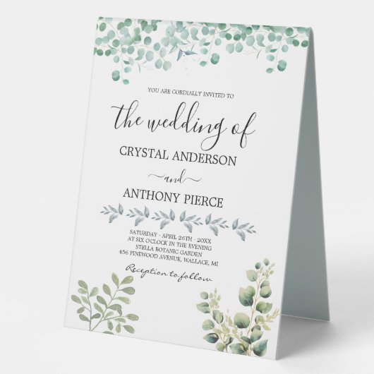 Plaque De Table Jardin à thème romantique Eucalyptus (Recto)