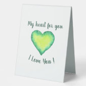 Plaque De Table Je t'aime Mignon Vert et Bleu Saint Valentin (Recto)