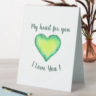 Plaque De Table Je t'aime Mignon Vert et Bleu Saint Valentin