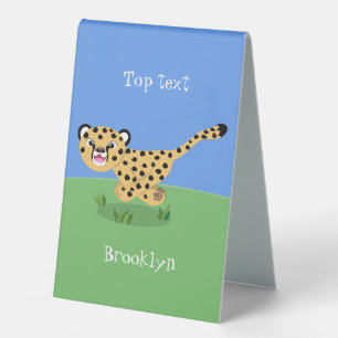 Plaque De Table Joli bébé guépard en cours de dessin animé illustr