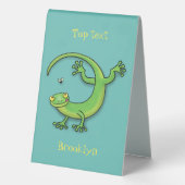 Plaque De Table Joli gecko vert salutations avec dessin animé (Verso)
