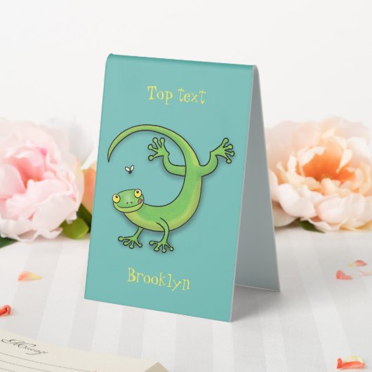 Plaque De Table Joli gecko vert salutations avec dessin animé (In SItu (Mariage))