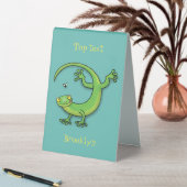 Plaque De Table Joli gecko vert salutations avec dessin animé (En SItu (Tableau))