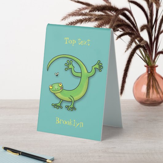 Plaque De Table Joli gecko vert salutations avec dessin animé (En SItu (Tableau))