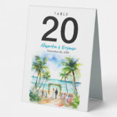 Plaque De Table Jour de mariage sur la plage en Mariage aquarelle (Verso)