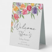 Plaque De Table Joyeuses fleurs tulipes et Baby shower verdoyant (Verso)