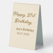 Plaque De Table Joyeux 21e anniversaire brun pastel jaune nom date (Verso)