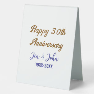 Plaque De Table Joyeux 30e anniversaire de mariage royal bleu or s