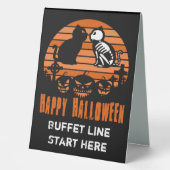 Plaque De Table Joyeux Halloween Skeleton Chat Retro Sunset (Recto)