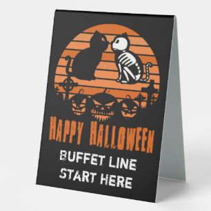 Plaque De Table Joyeux Halloween Skeleton Chat Retro Sunset