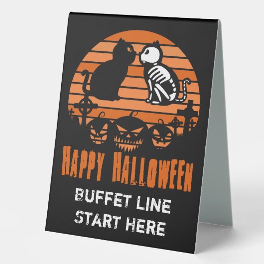 Plaque De Table Joyeux Halloween Skeleton Chat Retro Sunset (Recto)