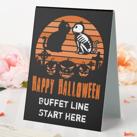 Plaque De Table Joyeux Halloween Skeleton Chat Retro Sunset (In SItu (Mariage))