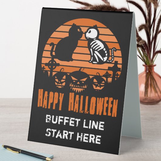Plaque De Table Joyeux Halloween Skeleton Chat Retro Sunset (En SItu (Tableau))