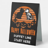 Plaque De Table Joyeux Halloween Skeleton Chat Retro Sunset (Verso)
