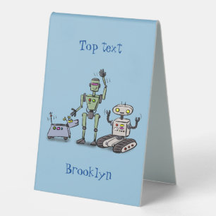 Plaque De Table Joyeux joli dessin de trois robots trio