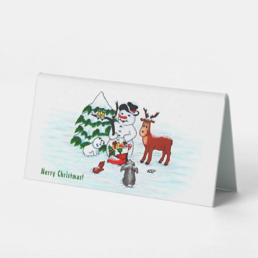 Plaque De Table Joyeux Noël ! Snowman avec amis (Verso)