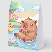 Plaque De Table Kawaii capy in a pond (Arrière)