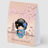 Plaque De Table Keiko Kokeshi Doll Blue Kimono Geisha Beige (Arrière)