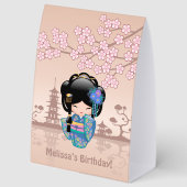 Plaque De Table Keiko Kokeshi Doll Blue Kimono Geisha Beige (Recto)