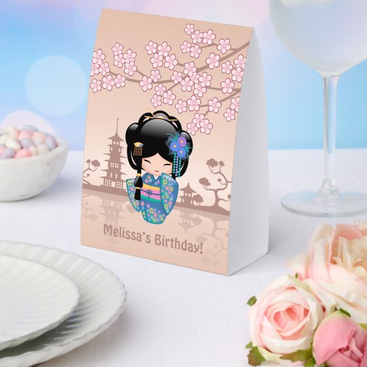 Plaque De Table Keiko Kokeshi Doll Blue Kimono Geisha Beige (Insitu (mariage))