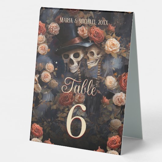 Plaque De Table Kissing Skeletons Mariage gothique Numéro de table (Verso)