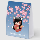 Plaque De Table Kitsune Kokeshi Doll Black Fox Geisha Blue (Arrière)