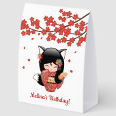 Plaque De Table Kitsune Kokeshi Doll Black Fox Geisha Red (Arrière)