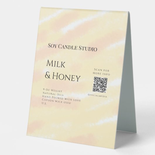 Plaque De Table Lait miel bougie soja entreprise ajouter q r code (Recto)