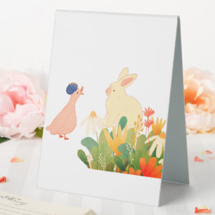 Plaque De Table Lapin et Oiseau de Whimsical en Fleur - Plage de p