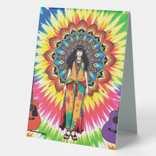 Plaque De Table L'art hippie mandala animé avec guitares acoustiqu