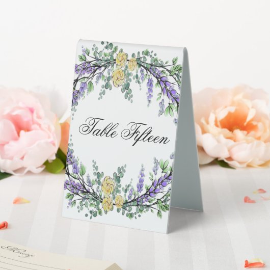 Plaque De Table Lavande eucalyptus jaune roses jaune Floral (In SItu (Mariage))