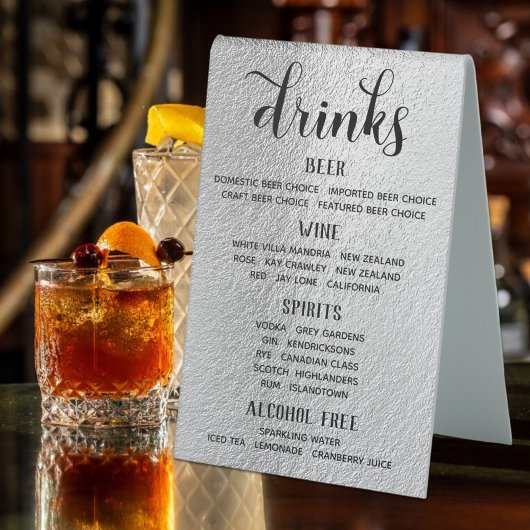 Plaque De Table Laver la calligraphie Barre d'argent Menu Panneau 