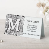 Plaque De Table Lettre M Mariage Floral noir et blanc (En SItu (Tableau))
