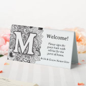 Plaque De Table Lettre M Mariage Floral noir et blanc (In SItu (Mariage))