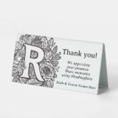 Plaque De Table LETTRE MONOGRAPHIQUE Florale Noir et Blanc R Maria (Verso)