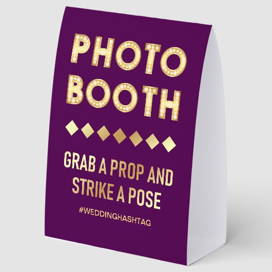 Plaque De Table Lettres de Marquee Or Violet Photobooth de Mariage (Recto)