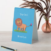 Plaque De Table Lion joyeux avec dessin animé de papillon (En SItu (Tableau))