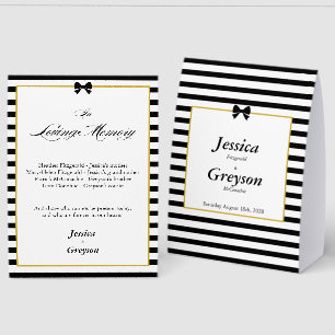 Plaque De Table Liste de mariage rayée noir et blanc en souvenir