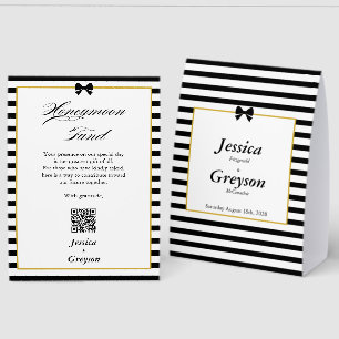 Plaque De Table Liste de mariage rayée noir et blanc en souvenir a