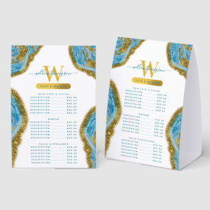 Plaque De Table Liste de prix de Blue Marble Gold Hair & Makeup
