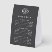 Plaque De Table Liste de prix de menu avec logo professionnel mode (Verso)